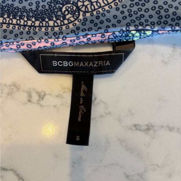 BCBGMaxAzria Blue Multi-Stripe Asymmetrical Cap Sleeve Dress - Picture 7 of 7